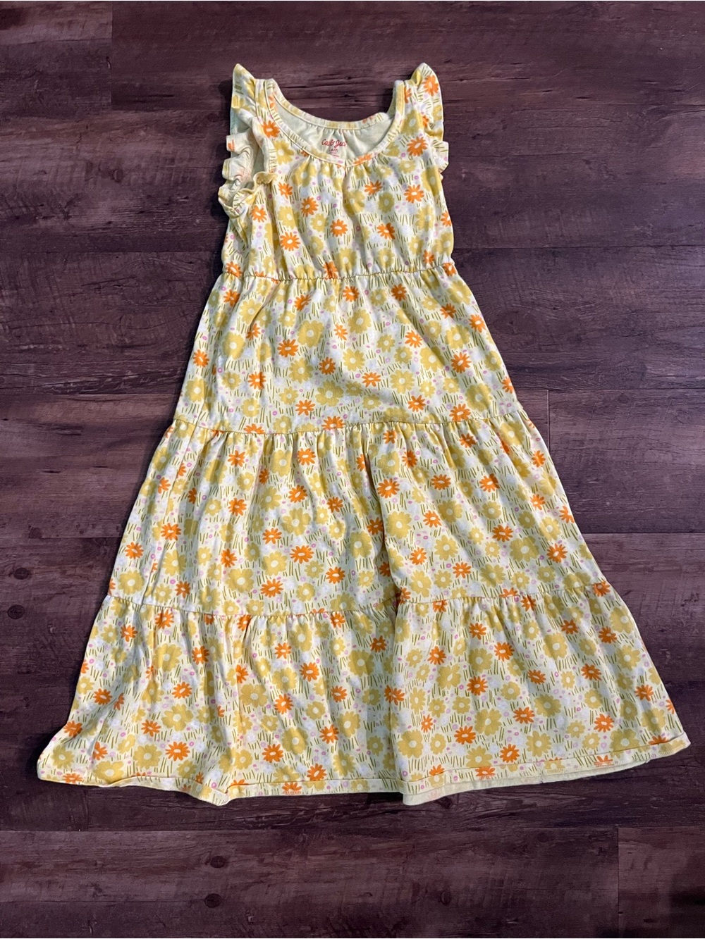 Cat & Jack Yellow Floral Ruffle-Strap Tiered Dress